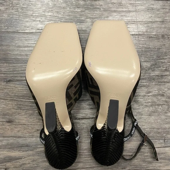 Fendi Freedom FF Logo Square Toe Slingback Heel Pumps 37